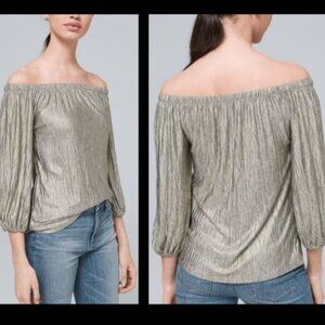 White House Black Market Metallic Off-The-Shoulder Top Shirt X-Small